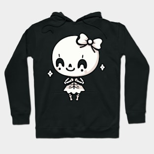 Cute Happy Skeleton Girl with a Bow | Halloween Design in Kawaii Style Hoodie